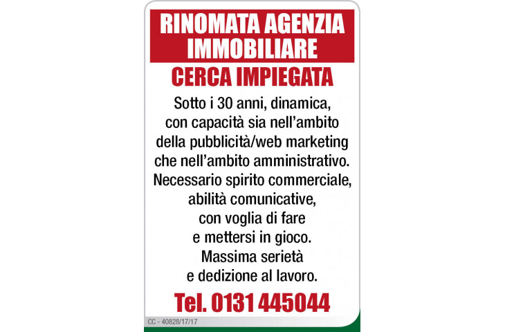 Rinomata agenzia immobiliare cerca impiegata Rinomata agenzia immobiliare cerca impiegata