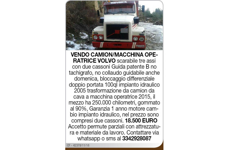 Vendo camion/machina operatrice volvo Vendo camion/machina operatrice volvo