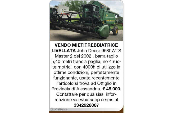 Vendo mietitrebbiatrice livellata Vendo mietitrebbiatrice livellata