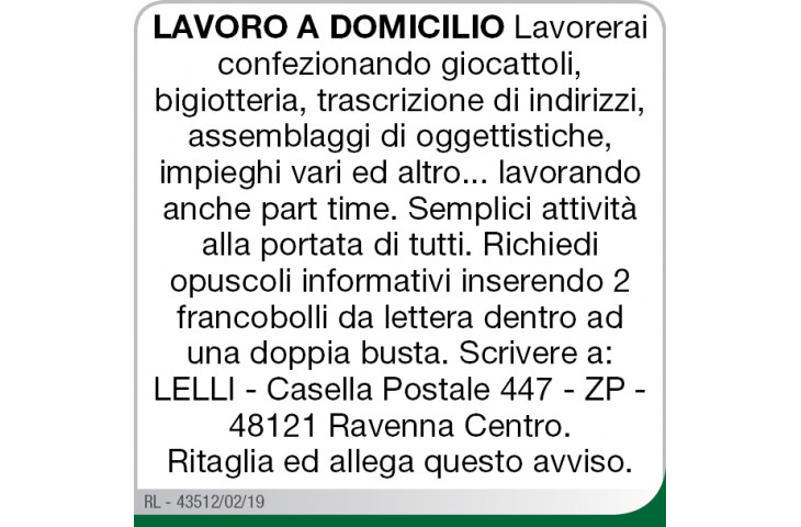 Lavoro a domicilio Lavoro a domicilio